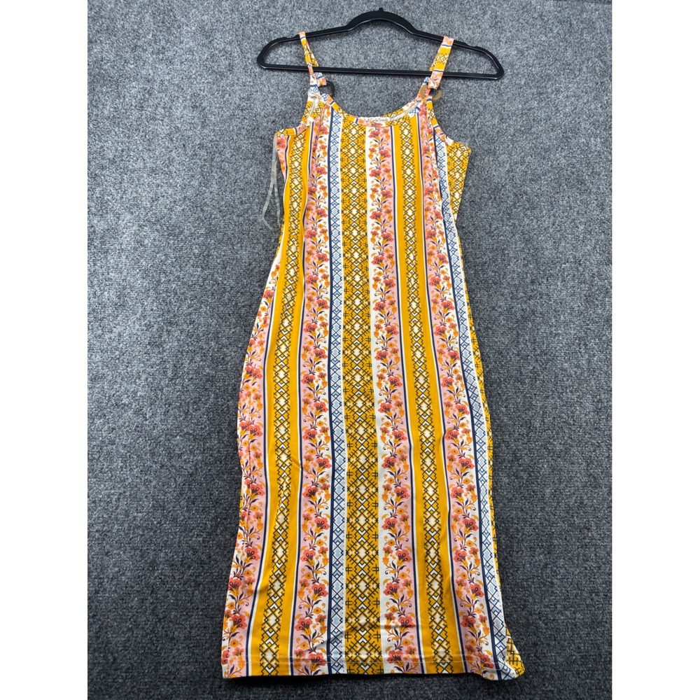 Full Circle Trends Floral Geometric Midi Dress Womens Medium Yellow Sleeveless